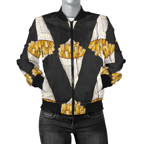 French Fries Dark Background Women'S Bomber Jacket