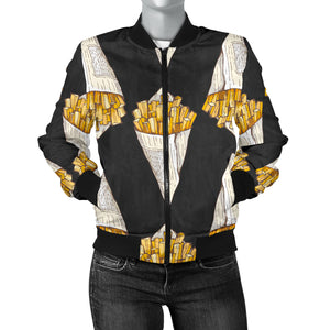 French Fries Dark Background Women'S Bomber Jacket