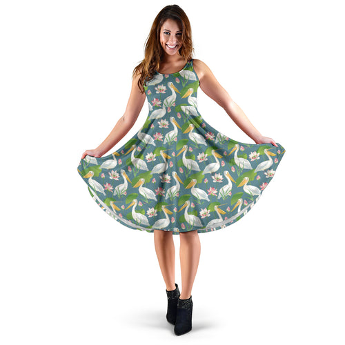 Pelican Pattern Print Design 04 Sleeveless Midi Dress