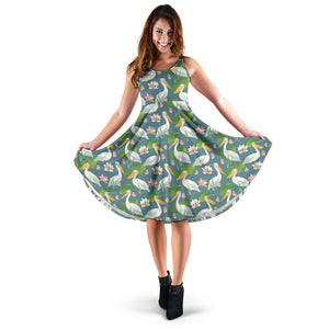 Pelican Pattern Print Design 04 Sleeveless Midi Dress