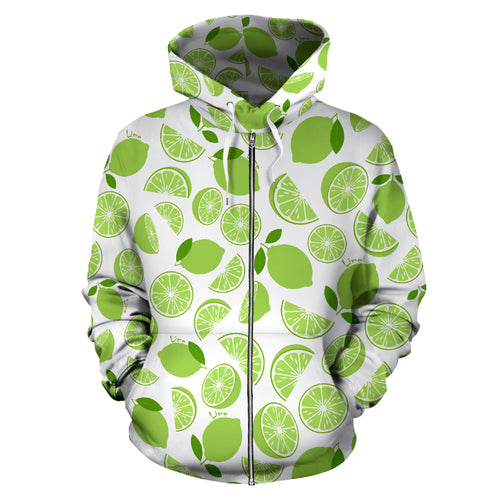 Lime Design Pattern Zip Up Hoodie