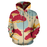 Red Bonsai Gray Sun Japanese Pattern Zip Up Hoodie