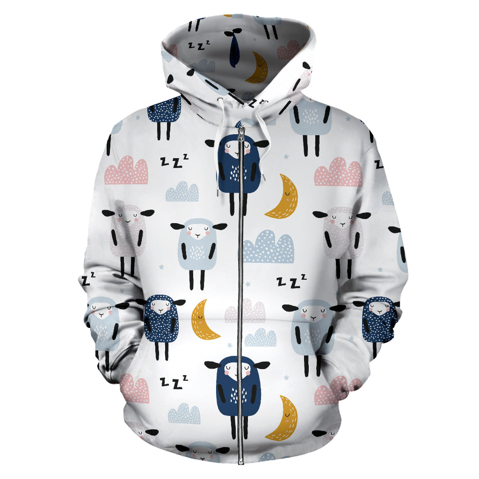 Cute Sleeping Sheep Moon Cloud Pattern Zip Up Hoodie