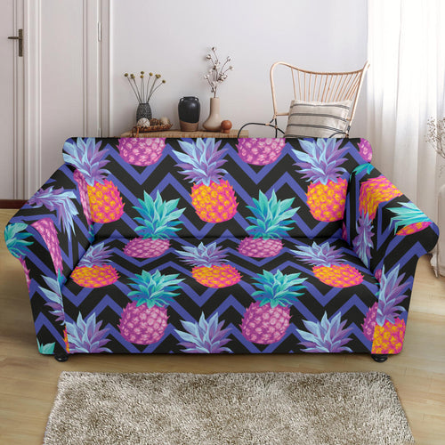 Pineapples Pattern Zigzag Background Loveseat Couch Slipcover