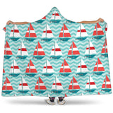 Red White Sailboat Wave Background Hooded Blanket
