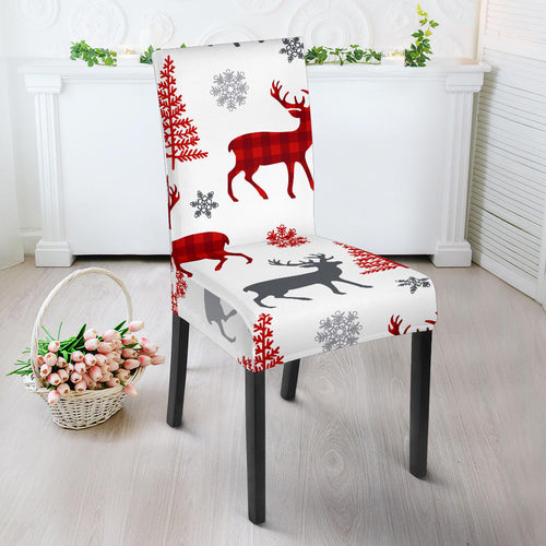 Deer Tree Snowflakes Chrismas Pattern Dining Chair Slipcover