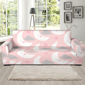 Cute Moon Cloud Star Pattern Pink Dot Background Sofa Slipcover