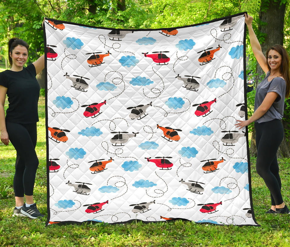 Watercolor Helicopter Cloud Pattern Premium Quilt