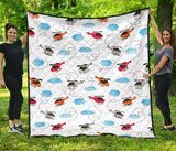 Watercolor Helicopter Cloud Pattern Premium Quilt