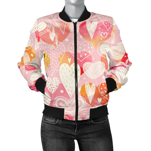 Hand Drawn Heart Design Pattern Women'S Bomber Jacket