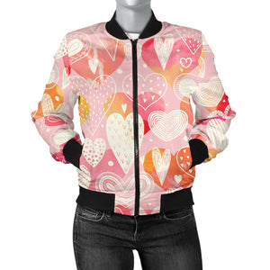 Hand Drawn Heart Design Pattern Women'S Bomber Jacket