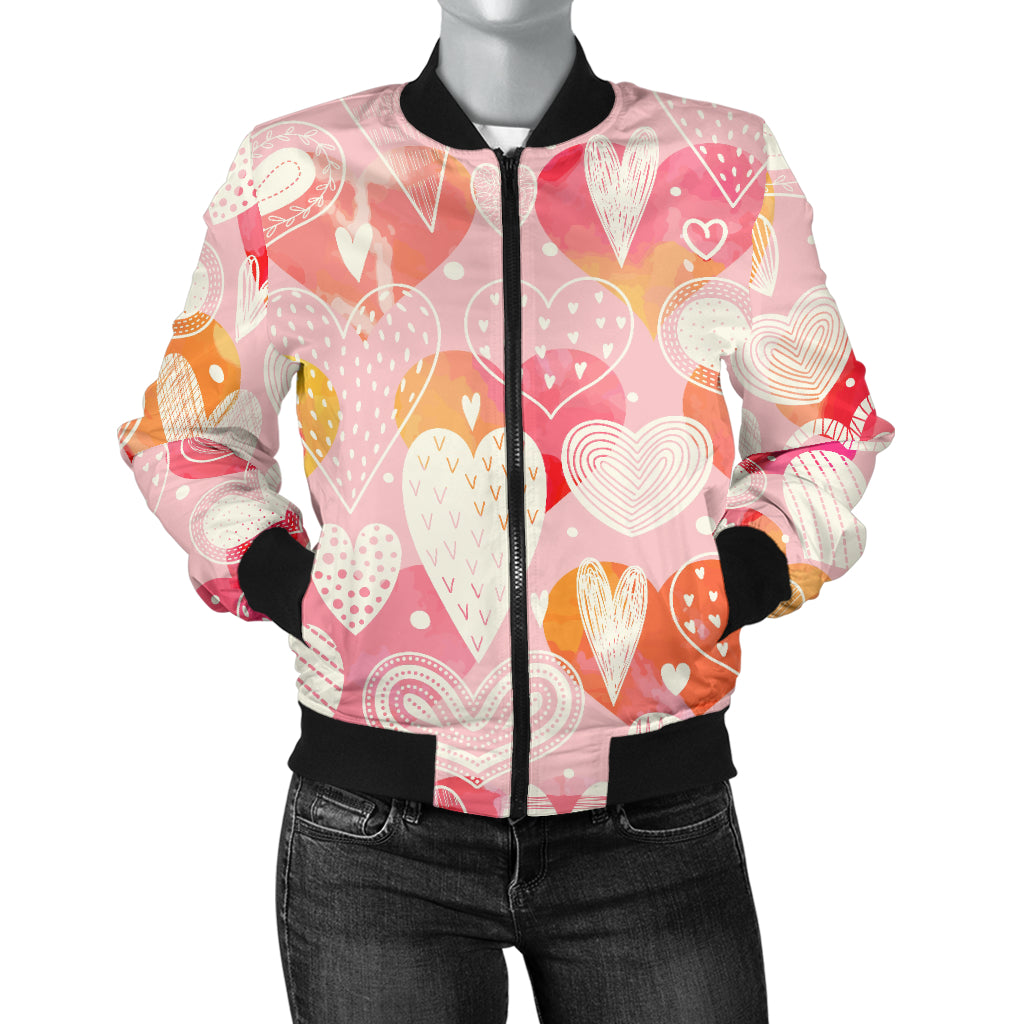 Hand Drawn Heart Design Pattern Women'S Bomber Jacket