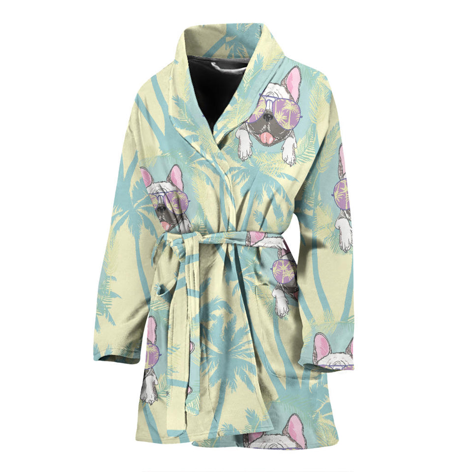 French Bulldog Hawaii Blackground Women'S Bathrobe