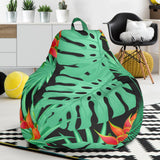 Heliconia Flower Palm Monstera Leaves Black Background Bean Bag Cover
