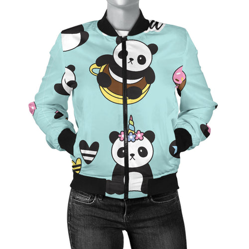 Cute Baby Panda Pattern Women'S Bomber Jacket