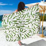 Hand Drawn Sketch Style Green Chili Peppers Pattern Sarong