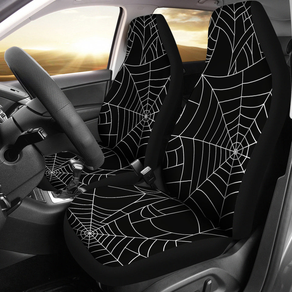 Spider Web Pattern Black Background White Cobweb Universal Fit Car Seat Covers