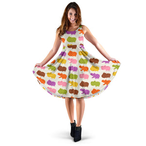 Hippopotamus Pattern Print Design 01 Sleeveless Midi Dress