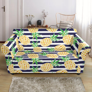 Pineapples Pattern Striped Background Loveseat Couch Slipcover