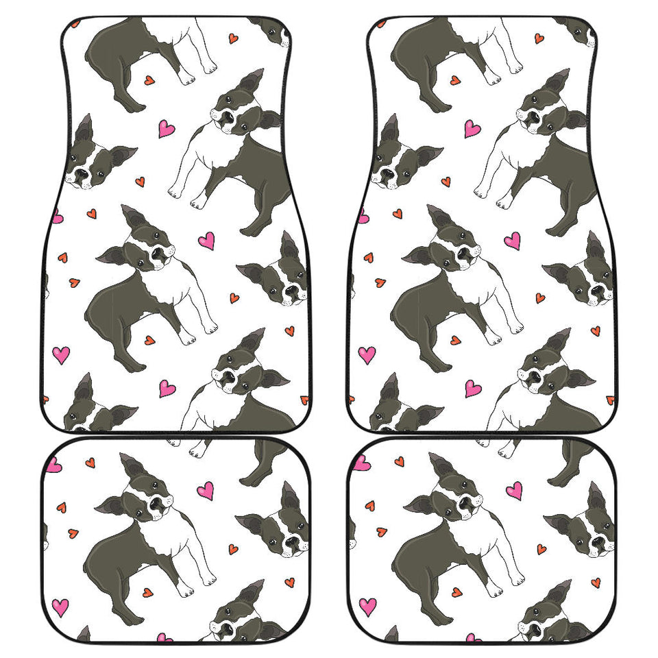 Boston Terrier Dog Hearts Vector Pattern Front And Back Car Mats