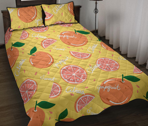 Grapefruit yellow background Quilt Bed Set