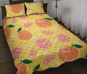 Grapefruit yellow background Quilt Bed Set