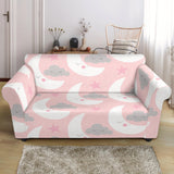 Cute Moon Cloud Star Pattern Pink Dot Background Loveseat Couch Slipcover