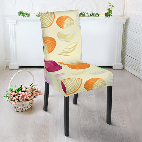 Onion Garlic White Red Pattern Dining Chair Slipcover