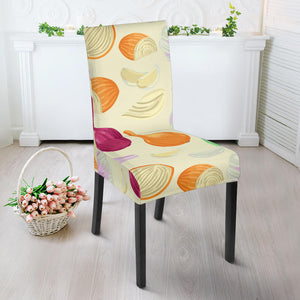 Onion Garlic White Red Pattern Dining Chair Slipcover