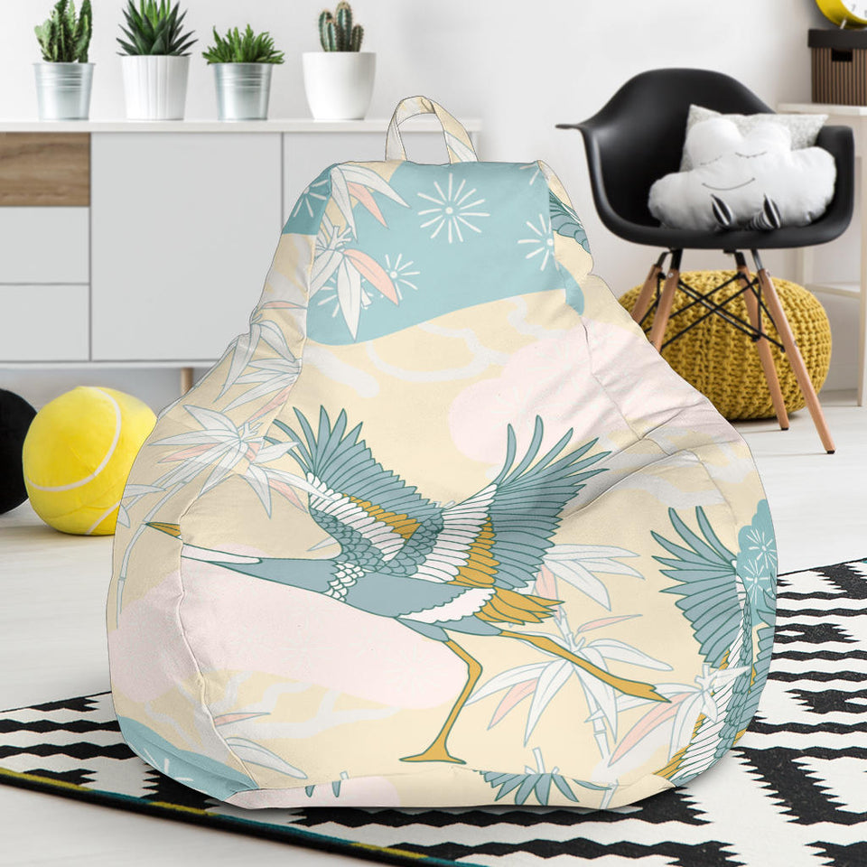 Bonsai Bamboo Stork Japanese Pattern Cream Theme Bean Bag Cover