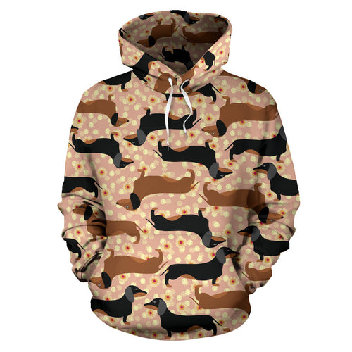 Dachshund Floral Background Men Women Pullover Hoodie