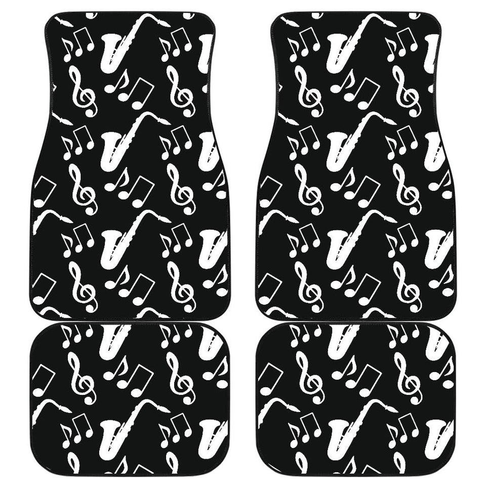 Saxophone Music Notes Treble Clef Black White Theme Front And Back Car Mats