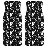 Saxophone Music Notes Treble Clef Black White Theme Front And Back Car Mats