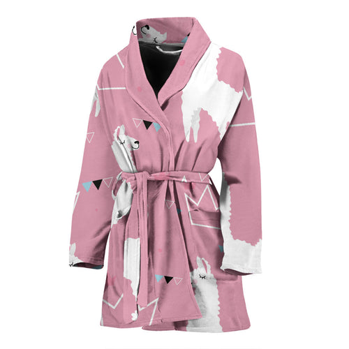 Llama Alpaca Pink Background Women'S Bathrobe