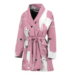 Llama Alpaca Pink Background Women'S Bathrobe