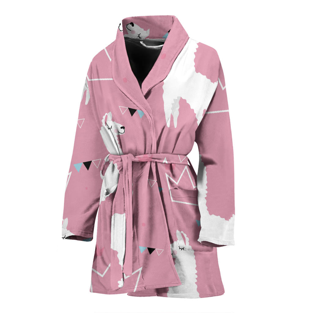 Llama Alpaca Pink Background Women'S Bathrobe