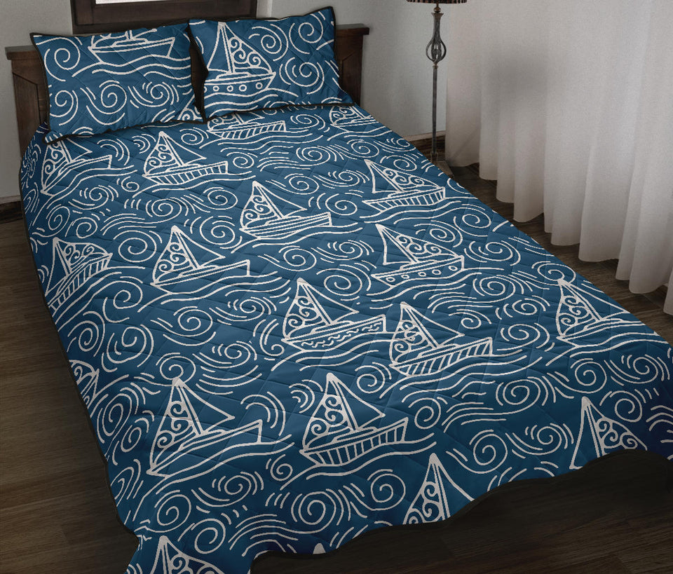Hand drawn sailboat pattern Quilt Bed Set