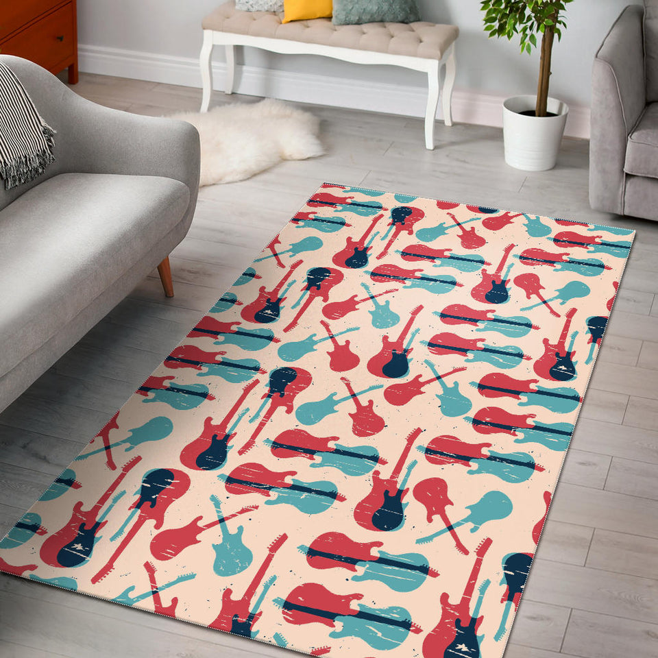 Red Blue Guitar Pattern Area Rug