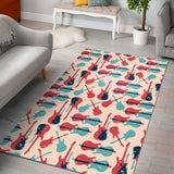 Red Blue Guitar Pattern Area Rug