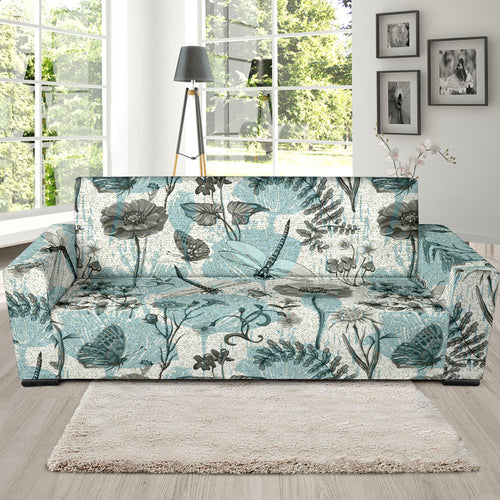 Dragonfly Butterfly Plants Insect Flower Vintage Style Pattern Sofa Slipcover