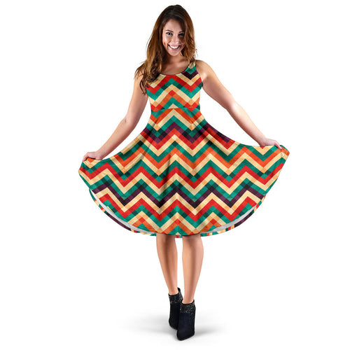 Zigzag  Chevron Colorful Pattern Sleeveless Midi Dress