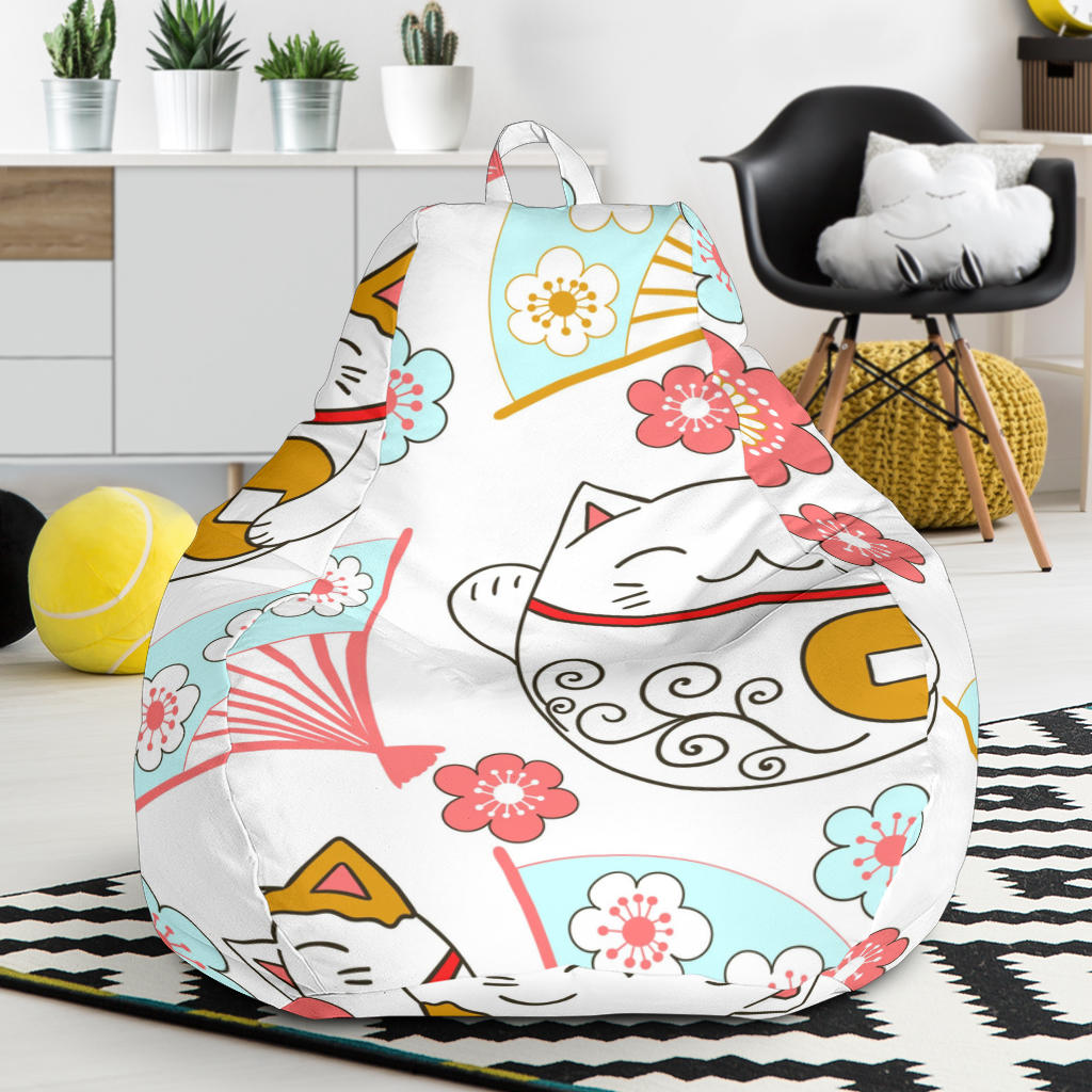 Maneki Neko Lucky Cat Fan Sakura Bean Bag Cover