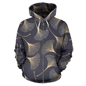 Gold Ginkgo Leaves Zip Up Hoodie