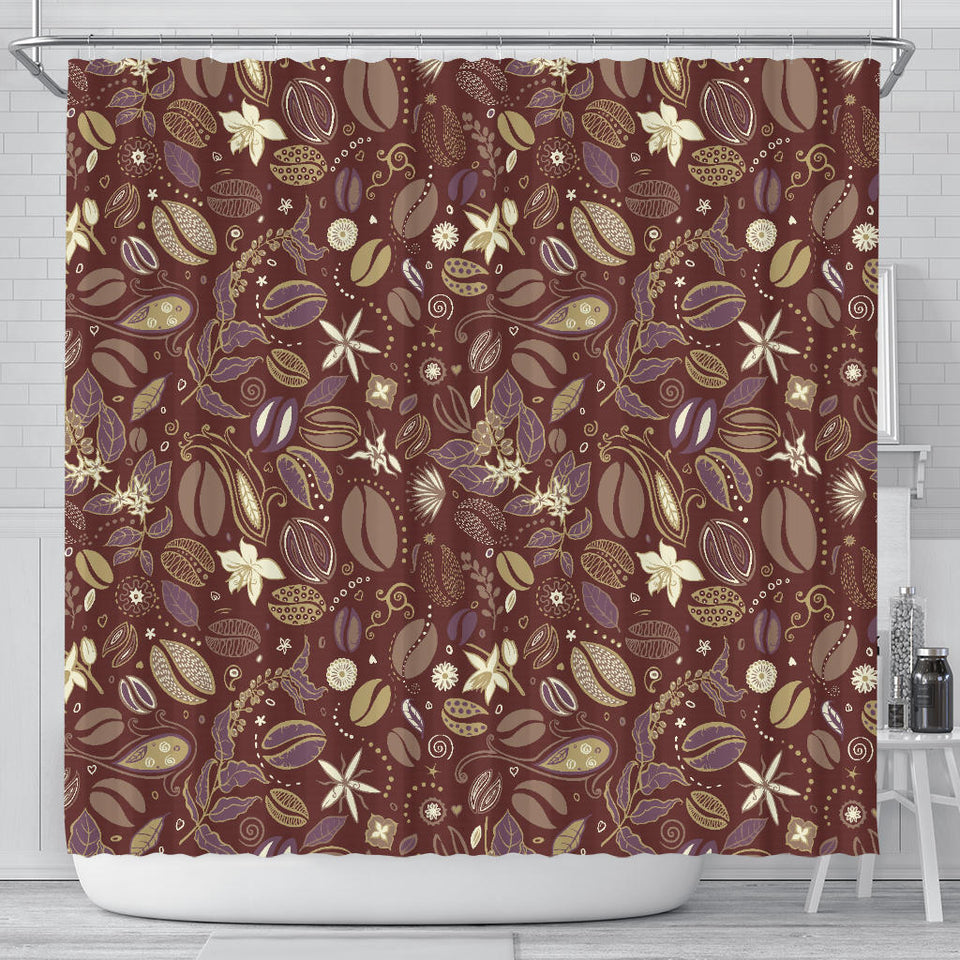 Coffee Bean Flower Pattern Shower Curtain Fulfilled In US