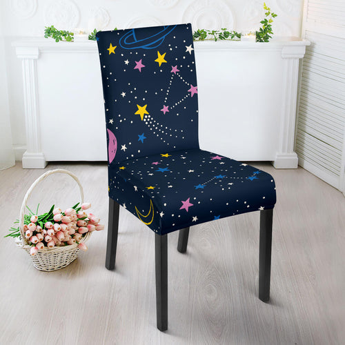Space Pattern With Planets, Comets, Constellations And Stars Dining Chair Slipcover