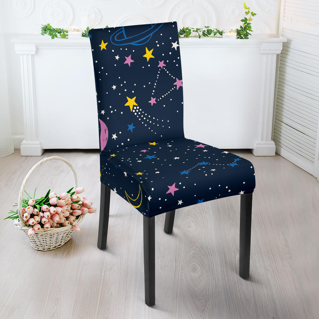 Space Pattern With Planets, Comets, Constellations And Stars Dining Chair Slipcover