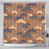 Bonsai Bamboo Stork Japanese Pattern Brown Theme Shower Curtain Fulfilled In US