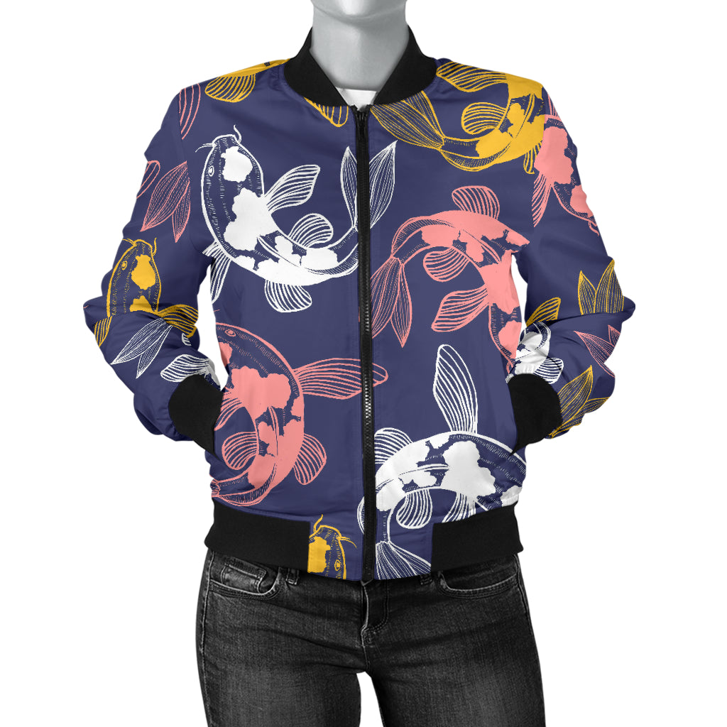Koi Fish Carp Fish Pattern Women'S Bomber Jacket