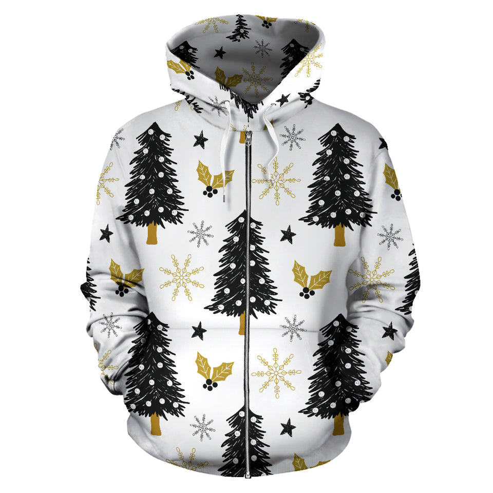 Christmas Tree Holly Snow Star Pattern Zip Up Hoodie