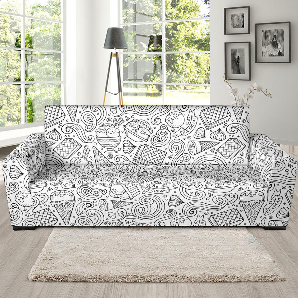 Cartoon Hand Drawn Ice Cream Black White Sofa Slipcover
